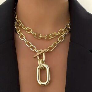 NEW 2 PIECE SET Exaggerated Gold Chain Necklaces